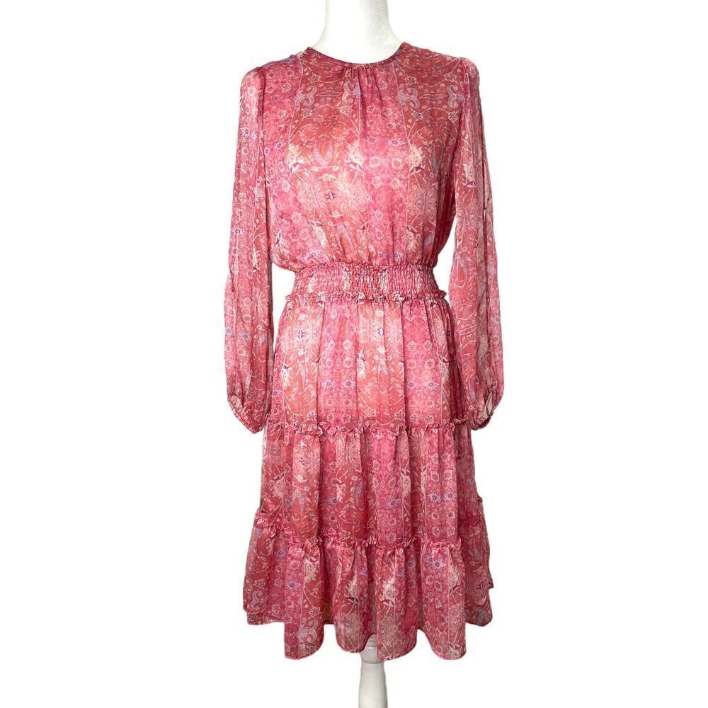 MISA‎ short Cesra split sleeves chiffon dress Sz XS washed rose barbiecore